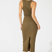Green Midi Dress Sleeveless Bodycon Rib