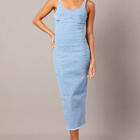 Denim Midi Dress Sleeveless Denim