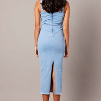 Denim Midi Dress Sleeveless Denim