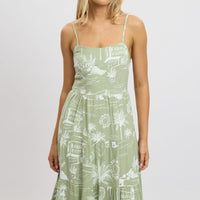 Green Abstract Maxi Dress Tiered Strappy