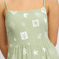 Green Abstract Midi Dress Tiered Strappy