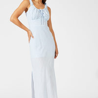 Blue Maxi Dress Short Sleeve Ruched Bust