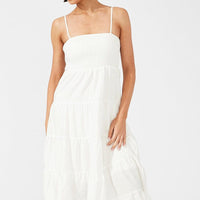 White Midi Dress Sleeveless Tiered