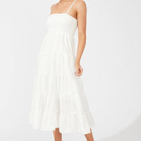 White Midi Dress Sleeveless Tiered