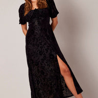 Black Midi Dress Short Sleeve Side Split