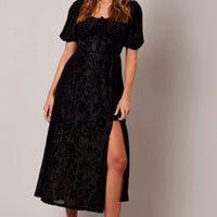 Black Midi Dress Short Sleeve Side Split