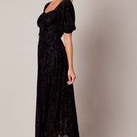 Black Midi Dress Short Sleeve Side Split