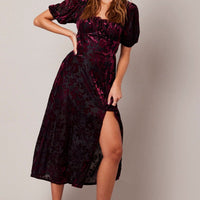Red Midi Dress Short Sleeve Side Split