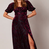 Red Midi Dress Short Sleeve Side Split