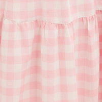 Pink Check Midi Dress One Shoulder Shirred Body