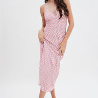 Pink Geo Midi Dress V-Neck Sleeveless