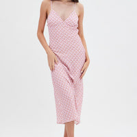 Pink Geo Midi Dress V-Neck Sleeveless