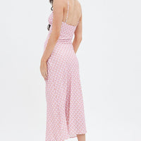 Pink Geo Midi Dress V-Neck Sleeveless