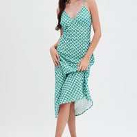 Green Geo Midi Dress V-Neck Sleeveless
