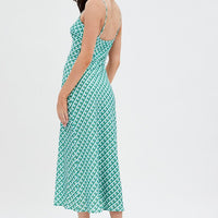 Green Geo Midi Dress V-Neck Sleeveless
