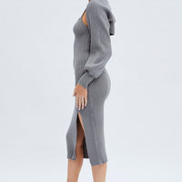 Grey Knit Midi Dress And Shrug Set