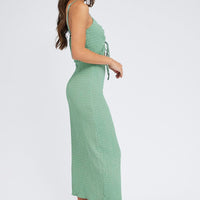 Green Midi Dress Cut Out Textured Fabric