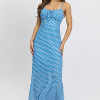 Blue Check Midi Dress Gathering Bust Sleeveless