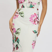 Purple Floral Midi Dress Gathering Bust Sleeveless