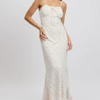 White Ditsy Midi Dress Gathering Bust Sleeveless