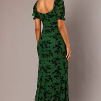 Green Midi Dress Puff Sleeve Burn Out