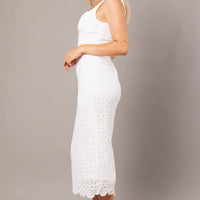White Midi Dress Sleeveless Lace