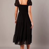 Black Midi Dress Puff Sleeve