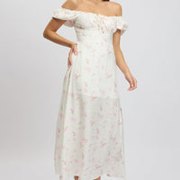 Pink Ditsy Midi Dress Short Sleeve Side Split
