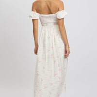 Pink Ditsy Midi Dress Short Sleeve Side Split