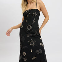 Black Abstract Midi Dress Strappy