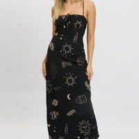 Black Abstract Midi Dress Strappy