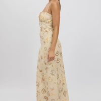 Beige Abstract Midi Dress Strappy