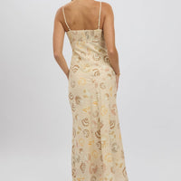 Beige Abstract Midi Dress Strappy