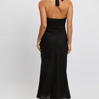 Black Midi Dress Halter Neck