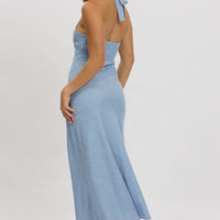 Blue Midi Dress Halter Neck
