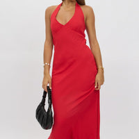Red Halter Neck Dress Midi
