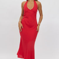 Red Halter Neck Dress Midi