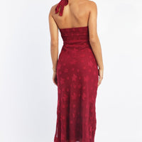 Red Midi Dress Halter Neck