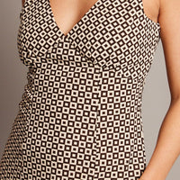Brown Geo Midi Dress V Neck Sleeveless