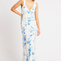 Blue Abstract Midi Dress V Neck Sleeveless