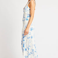 Blue Abstract Midi Dress V Neck Sleeveless