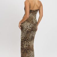 Brown Animal Print Maxi Dress Cowl Neck
