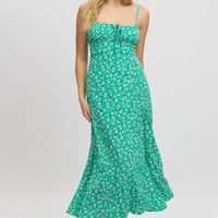 Green Ditsy Midi Dress Gathered Bust