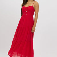 Red Midi Dress Tiered Strappy