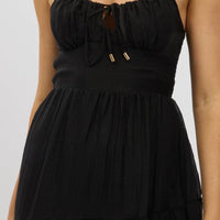 Black Midi Dress Tiered Strappy