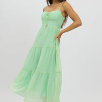 Green Midi Dress Tiered Strappy