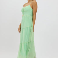 Green Midi Dress Tiered Strappy