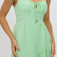 Green Midi Dress Tiered Strappy