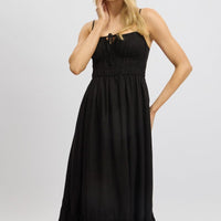 Black Midi Dress Tiered Strappy