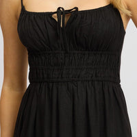 Black Midi Dress Tiered Strappy
